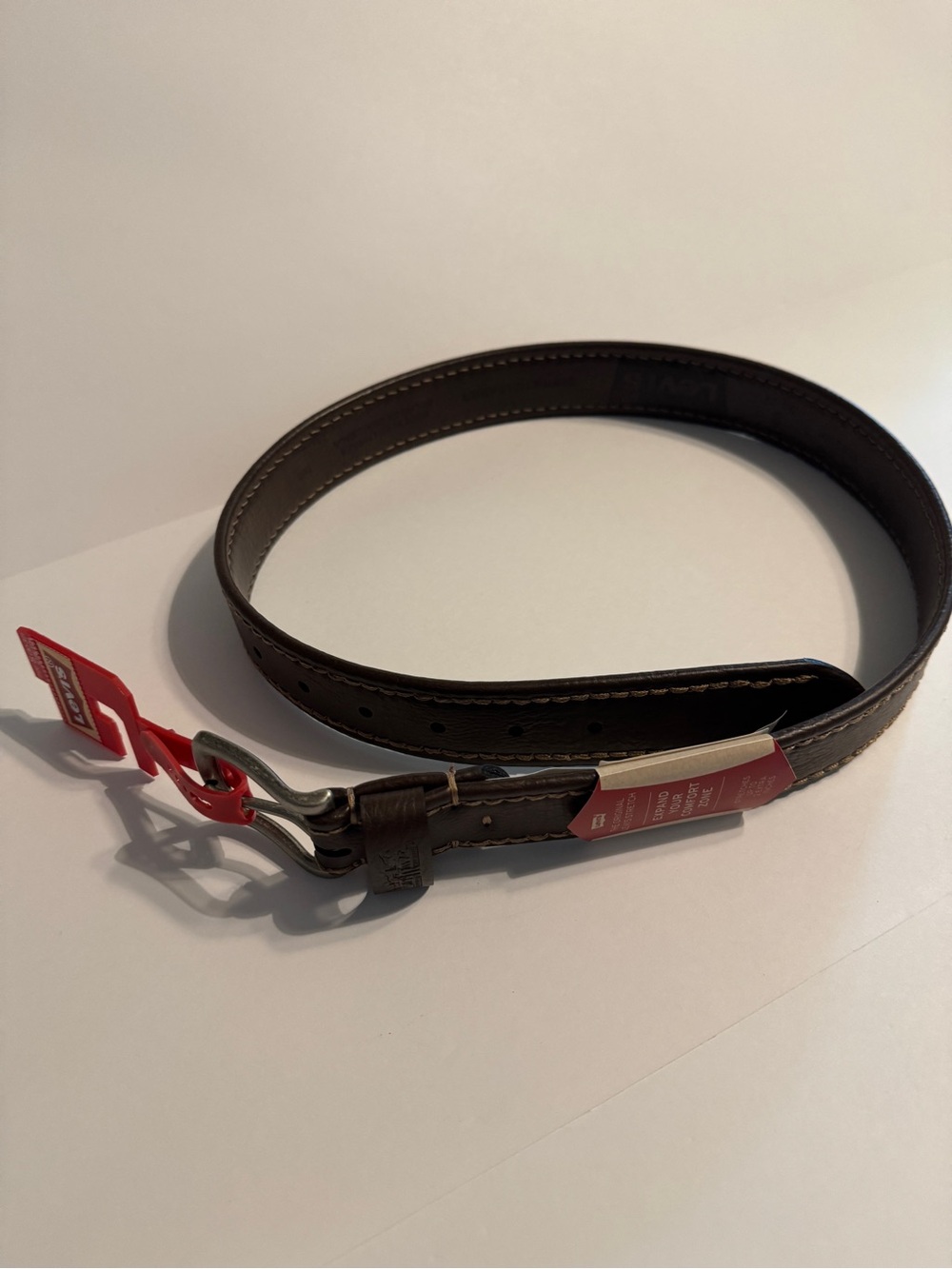 Levi's Dark Brown Leather Belt with Silver Buckle